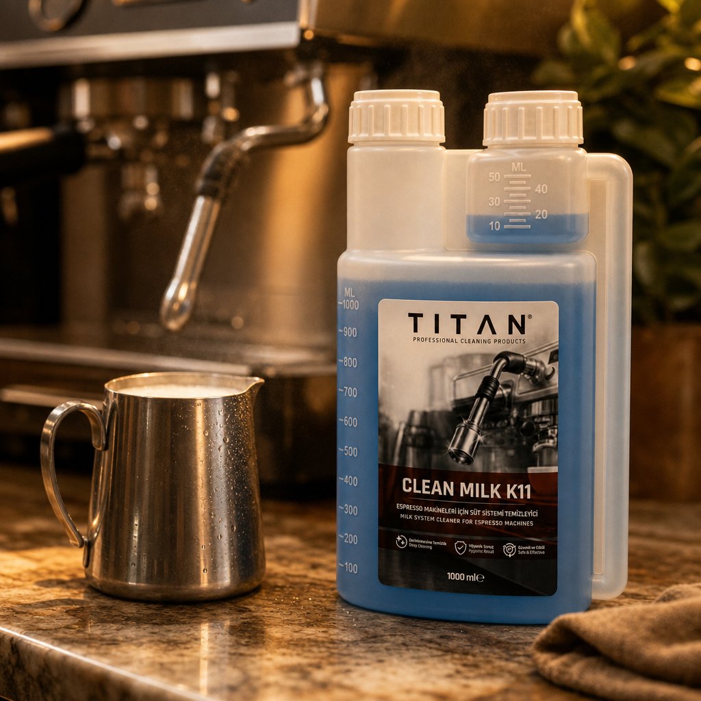 Titan Clean Milk K11 — espresso makinesi yanında